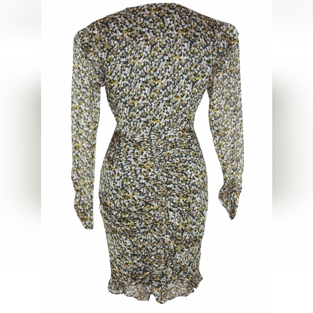 ASTR XS The Label Kimbra Dress Mini Ruched Floral Long Sleeve Ruffle V Neck - Picture 8 of 14